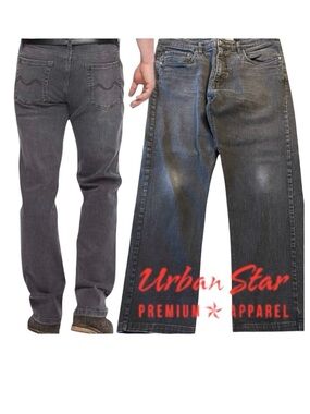 Urban Star Faded Black Relaxed Fit Stretch Straight Leg Jeans (36x30)